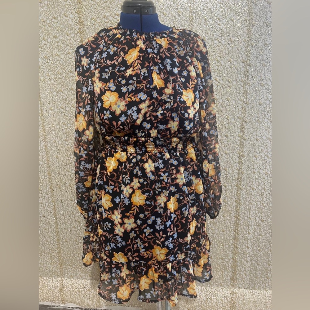Old Navy Black and Yellow Floral Long Sleeve Dress